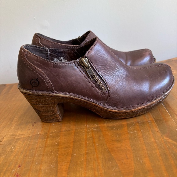 Born Madigan Leather Platform Bootie Clogs-Coffee Brown-Women's Size 6.5M-Zipper - Picture 1 of 8